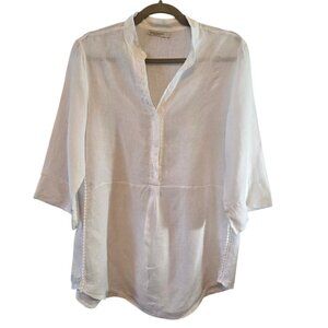 LAURA BIANCHI SIZE LARGE LINEN TUNIC TOP FRONT BUTTON CLOSURE ITALIAN